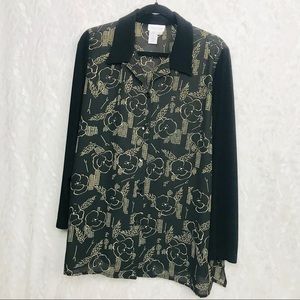 Coldwater Creek black cream floral career Top Lar